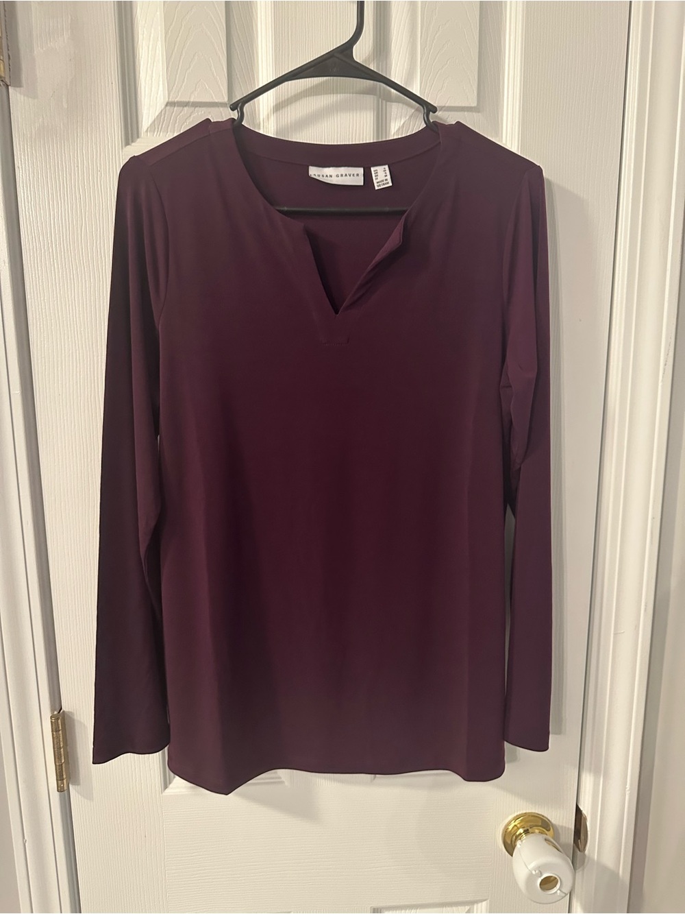 Susan Graver Long Sleeve V-Neck Top in Plum